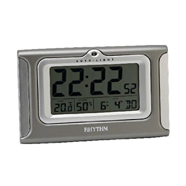 Rhythm LCD Clock 3 Steps Beep Alarm,Snooze,Led Light,Calender,12-24 Hour Change,Auto Light On In The Dark 